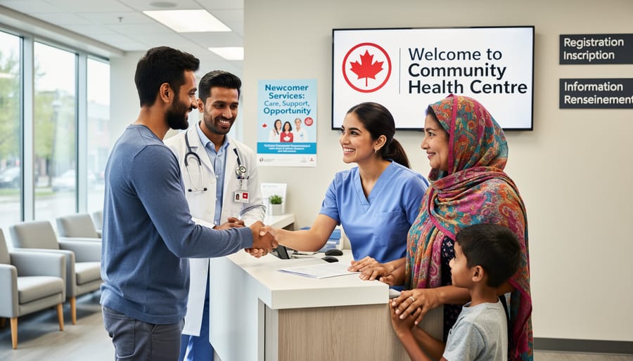 Healthcare worker speaking with a patient in a Canadian clinic